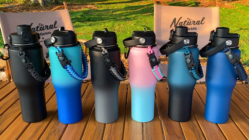 40 oz Water Bottle with Straw - Spout Lid, Paracord Handle & Carrier Bag Indigo Crush 40 Ounces