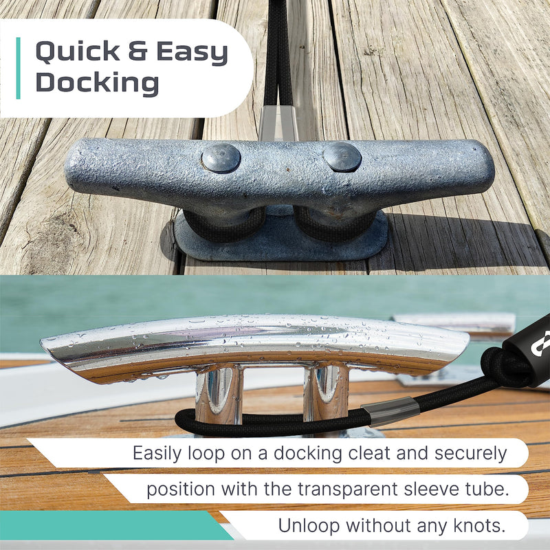 Bungee Dock Lines for Boats, Strong Jet Ski Dock Line, Boat Bungee Dock Lines, Boat Tie Downs for Dock, Boat Tie Off Rope, Mooring Lines for Boats - Boat Accessories (Black, 5FT (2-Pack)) 5FT (2-Pack) Black