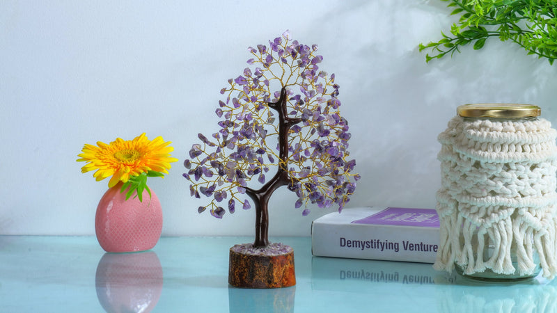 YATSKIA Amethyst Tree - Crystal Tree - Feng Shui Crystals Decor - Purple Decor - Spiritual Crystals - Crystal Meditation - Spiritual Gifts Amethyst Golden Wire