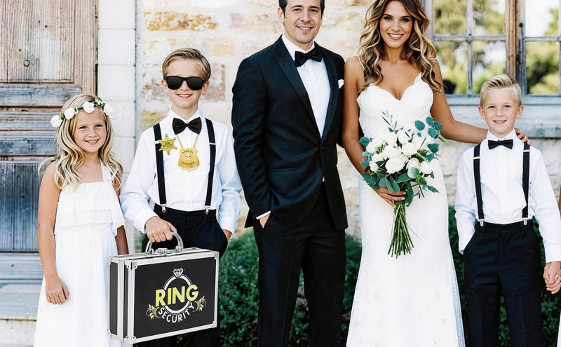 Ring Security Wedding Ring Bearer Aluminum Briefcase-Padded Slits Holder Ring Bearer Gifts Security Box for Proposal Ceremony Wedding Day,Security Badge Props for Boys Kids Black Silver