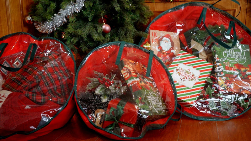 Shappy 4 Pcs Clear Wreath Storage Bags Windows Handles,Green,24 x 8 Inch Green 24 x 8 Inch