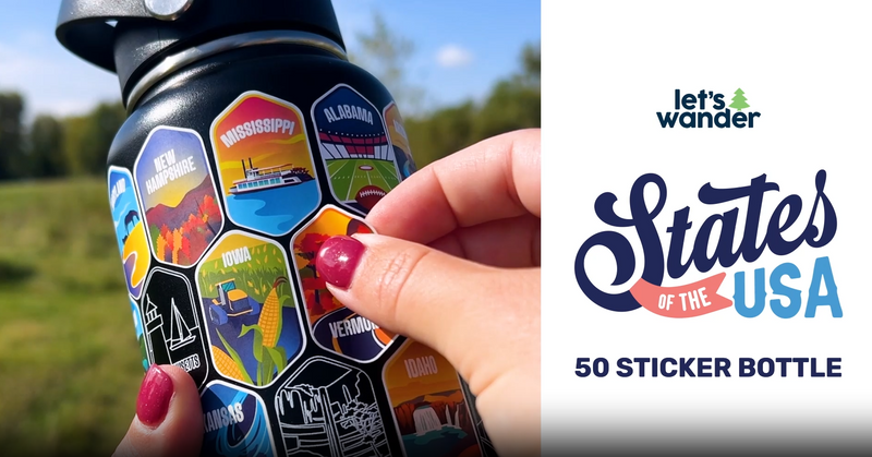 LET'S WANDER Lets Wander 50 States Water Bottle with Waterproof Stickers - 32oz Leakproof Insulated Stainless Steel with Straw - States of the USA Gift Bottle (Blue) Blue Standard
