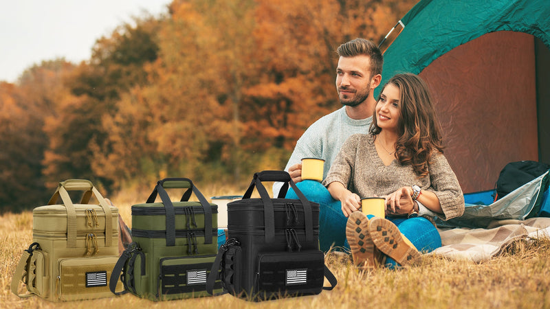 Holuxer tactical black XL lunch bag and box for men, soft insulated lunch bag with spacious storage and carry handle.