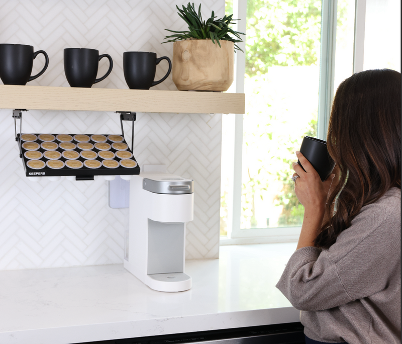 COFFEEKEEPERS KEEPERS Coffee Pod Holder — Holds 24 K-Cups, Under-Cabinet Swing-Down Design, 13x9.5x1in Steel Organizer for Small Kitchens & RV Black 24-Pod Keurig