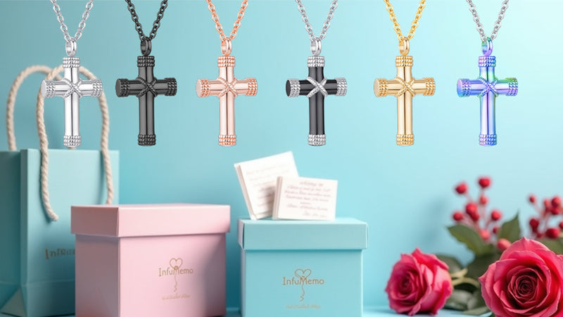 Rope Winding Cross Urn Necklaces for Ashes Cremation Jewelry Pendant Necklace Memorial Keepsake Jewelry Cross Ashes Pendant Silver-Black