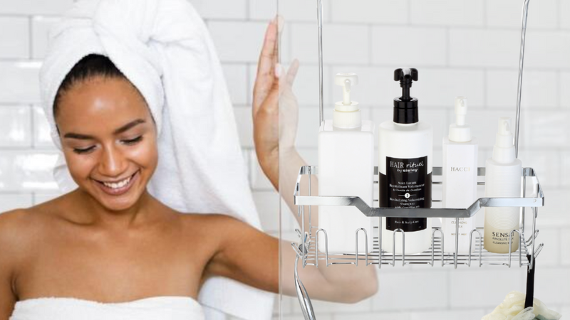 Small Shower Caddy Hanging - Shower Door Caddy Hanging with Rotatable Hooks and Adhesive Mount - Perfect for Bathroom Toiletries - Spacious & Convenient Bathroom Storage Solution 304 Stainless Steel Single Tier - Silver