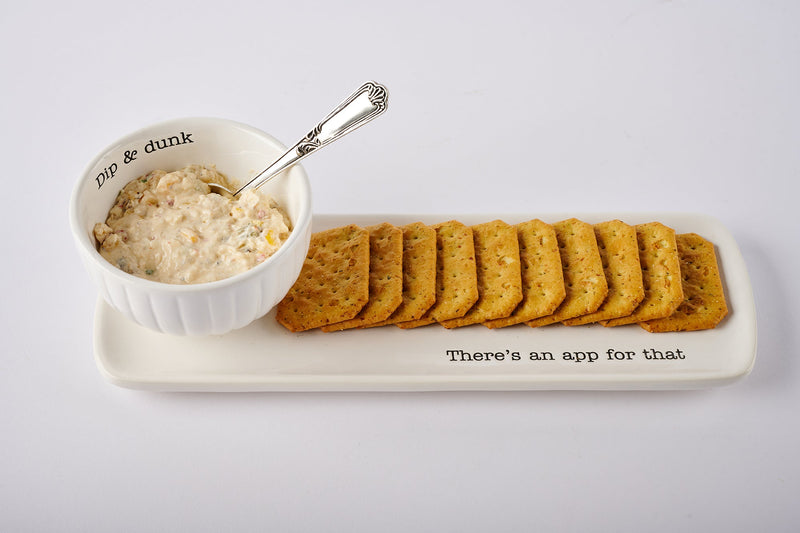 Mud Pie Set of 3 App for That Serving, Piece Set, Tray 4 1/2x 13|Bowl 2 1/2" x4 Dia|Spoon 5 1/2", White