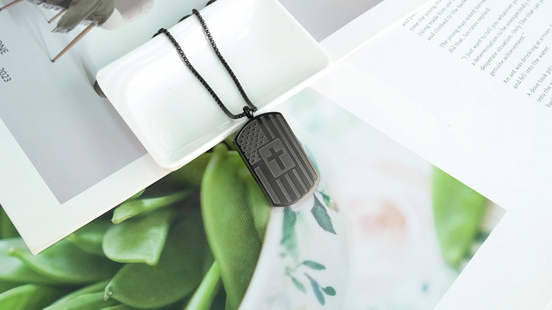 Flag Cross Urn Necklace for Ashes for Men Women Cremation Jewelry Black
