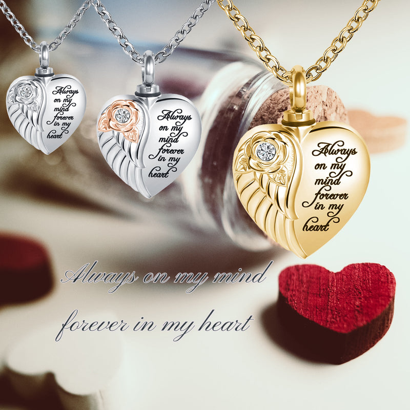 Heart Urn Necklace for Ashes Mom Rose Flower Cremation Jewelry Memorial Keepsake Pendant for Women Men Silver