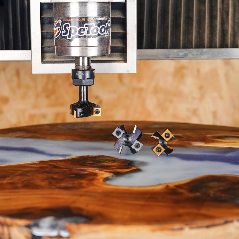 [Australia - AusPower] - SpeTool Face Milling Cutter 8 mm Shank 38.1 mm Cutting Diameter Face Milling Cutter for Router Surface Milling Cutter with ATS Coating Reversible Plates CNC Milling Cutter Wood 2 + 2 Flutes Flat Planfräser mit ATS Beschichtung 