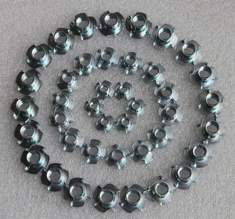[Australia - AusPower] - Zinc Plated Steel T-Nut,1/4" 5/16" 3/8" 4-Prong Heavy Duty Tee Nut for Wood, Cabinetry, Rock Climbing Holds, Threaded Insert, Furniture 3 Sizes - 50Pcs Kit 1/4"5/16"3/8" Zinc blue 