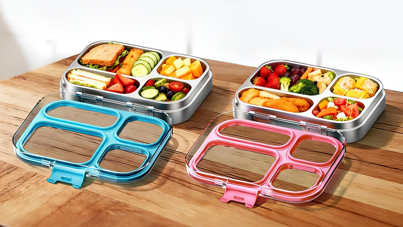 G.a HOMEFAVOR Stainless Steel Bento Lunch Box, Pink, 800 ml/27 oz 27 oz(4-Compartment)