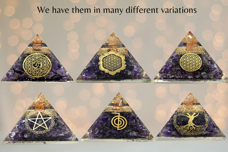 Amazing Gemstone Large Orgone Pyramid | Amethyst Pyramid Crystal | Tree of Life Orgonite Pyramid | Organ Pyramids Positive Energy Healing Tree of Life - Small