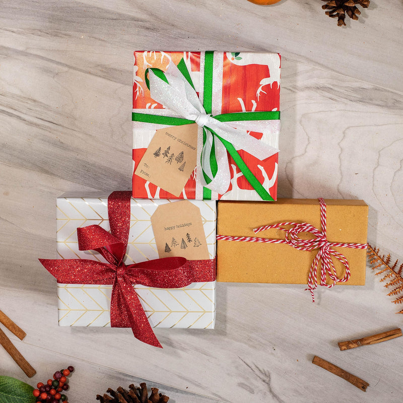 Boho Style Christmas Tree Gift Tag Stickers – 2 x 3 Inch Holiday Labels with Unique Tree Designs – 25 Adhesive Kraft Tags, Eco-Friendly, Made in USA