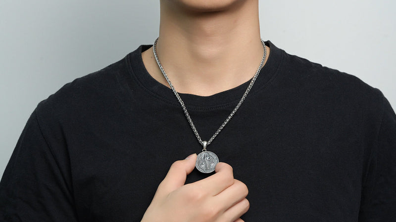 925 Sterling Silver St Benedict Necklace, Saint Benedict Pendant, Protection Religious Amulet Jewelry for Men Women