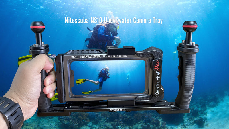 NS10 Underwater Camera Tray extendable Handle Grips Bracket for gopro,pt059,rx100 uw Camera housing Universal Soft Handle with Aluminum and Rubber Material (Black) Black
