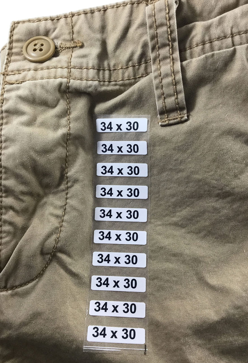 34 x 30 Men's Pants Clothing Size Strip Labels 1.25 x 5 125 Total Stickers 34 X 30