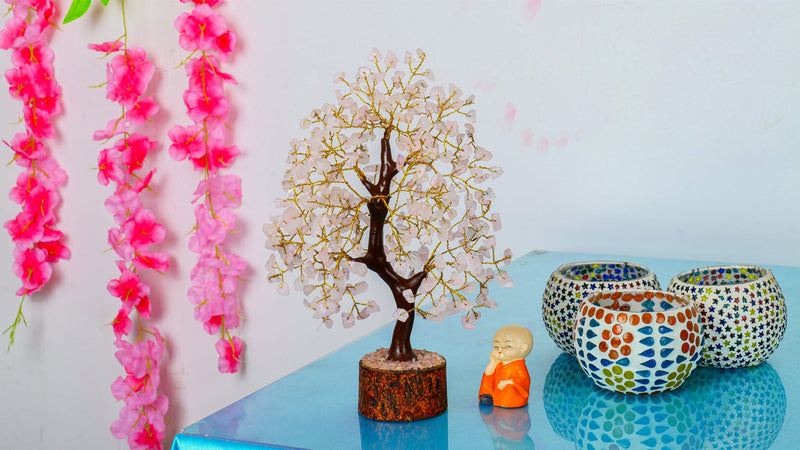FASHIONZAADI Rose Quartz Crystals Tree of Life - Birthday Gift for Women Ea Rose Quartz Golden Wire