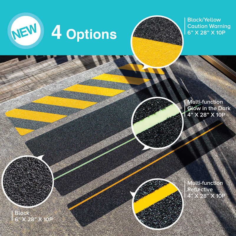 LifeGrip Anti Slip Traction Treads (10-Pack), 6" X 28", Yellow and Black, Best Grip Tape Grit Non Slip, Outdoor Non Skid Tape, High Traction Friction Abrasive Adhesive for Stairs Step 6" x 28" Caution Stripe 10