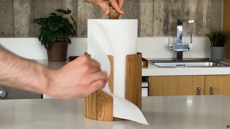 WALDWERK Design Paper Towel Holder Out of Oak Wood - Kitchen Towel Holder for All Standard Kitchen Rolls - Wooden Paper Towel Holder for Countertop - Papertowel Holder for Kitchen