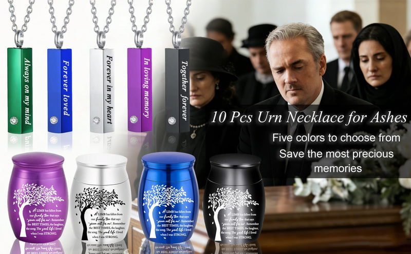 10 Pieces Urn Necklace for Ashes Cremation Urn Set for Ashes Sharing Urns for Human Adult Female Male Mini Keepsake Urns Waterproof Memorial Ash Holder (10Pcs-Silver) 10pcs-silver