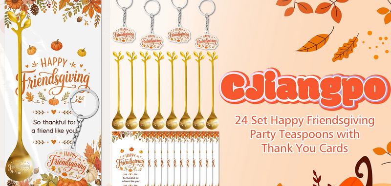 CJiangpo 24 Pack Friendsgiving Party Favors Tea Spoons Keychains Gifts Card