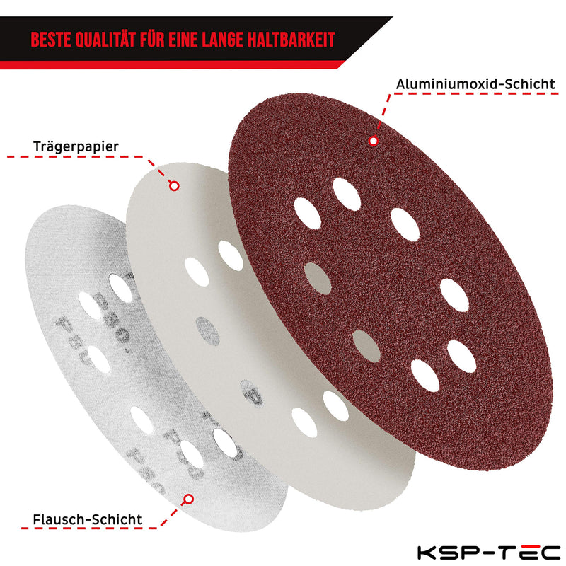 [Australia - AusPower] - KSP-Tec 60 x Sandpaper 125 mm Velcro Sanding Discs for Orbital Sanders with Grit 10 x 40/60/80/120/180/240 60 x P40-P240 
