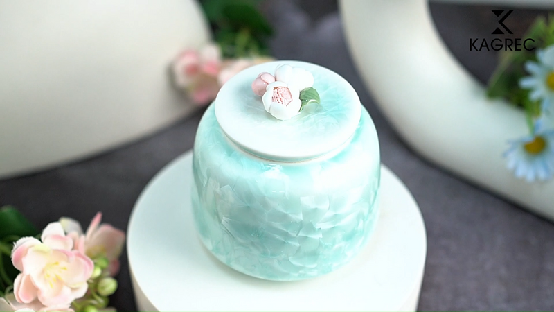Floral Small Urn for Human Ashes Ceramic Keepsake for Men Women Flower