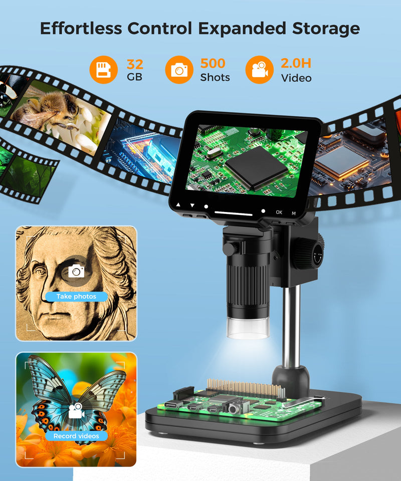 PalliPartners digital microscope for coins with light and HD screen in bright black