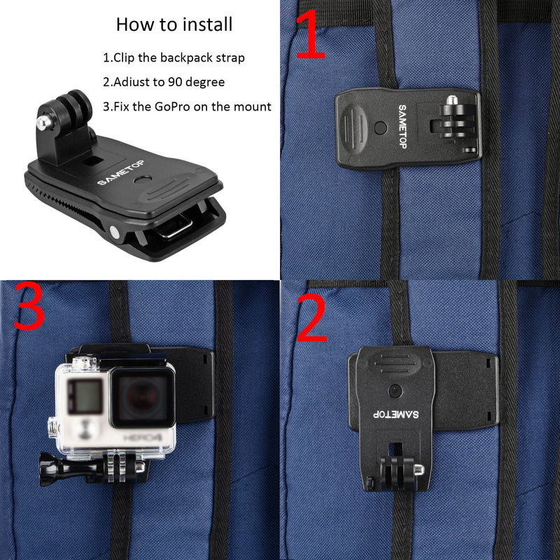 [Australia - AusPower] - Sametop Backpack Strap Mount Quick Clip Mount Compatible with Gopro Hero 12, 11, 10, 9, 8, 7, 6, 5, 4, Session, 3+, 3, 2, 1, Hero (2018), Fusion, Max, DJI Osmo, Xiaomi Yi Action Cameras 