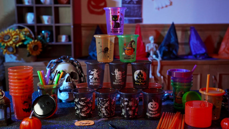 Nuanchu 24 Pcs Halloween Cups for Kids Plastic Tumbler with Lids and Straws 10 Oz Reusable Toddler Cups for Happy Halloween Party Gift Supplies (Vivid) Vivid