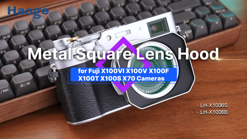 Haoge Square Metal Lens Hood with 49mm Uv Filter Adapter Ring for Fujifilm X100VI Fuji X100V X100F X100T X100S X70 Fuji Photo Camera Accessories LH-X1006B Black