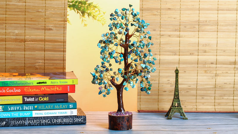 YATSKIA Turquoise Crystal Tree | Crystal Bonsai Tree | Healing Stones | Desk Decor for Women | Positive Energy Decor | Birthday Gift for Women | Crystals Gift | 10 Inch Turquoise Golden Wire