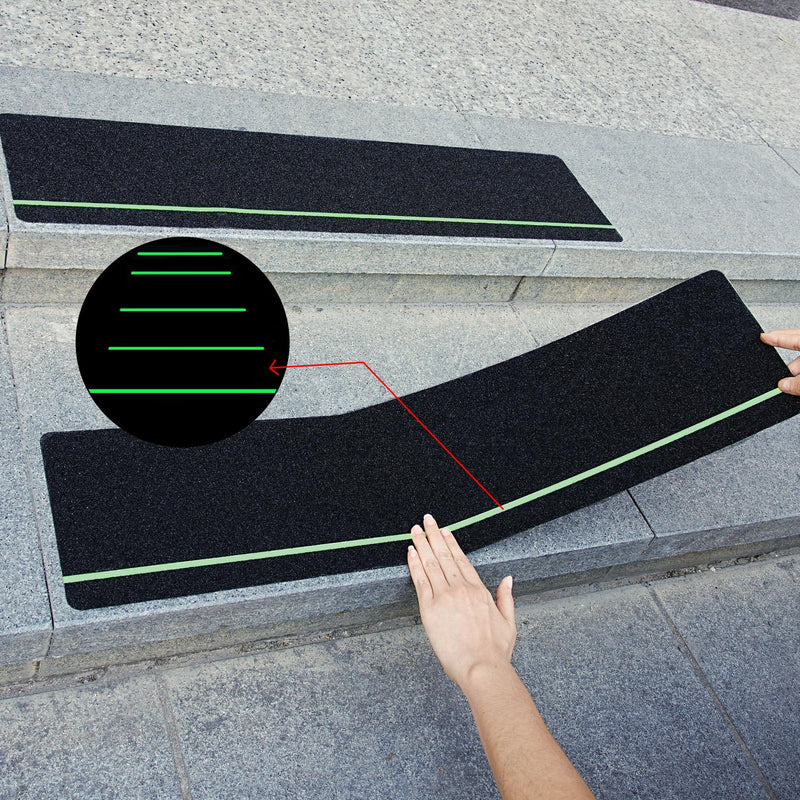 COSIMIXO 30" X 6"(10-Pack) Anti Slip Traction Treads with Glow in The Dark Stripe,Best Grip Tape Non Skid, Outdoor Anti-Skid Tape, High Traction Friction Abrasive Adhesive for Stairs Step 30''x6''-10-pack