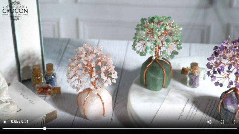 Crocon Rose Quartz Crystal Tree with White Aura Base Tree of Life Décor Bf Rose Quartz + White Aura Base