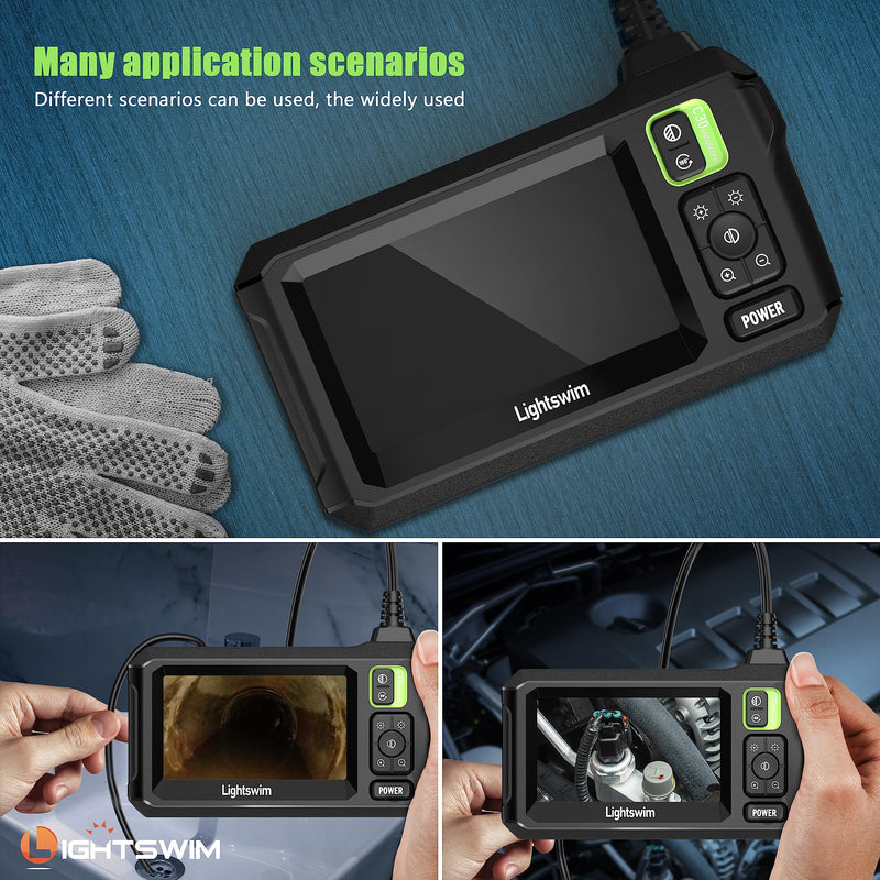 [Australia - AusPower] - Industrial Endoscope Inspection Camera, 4.3" IPS Borescope Sewer Camera with Handheld IP67 Waterproof Snake Camera with 8 LED Lights 16.5FT Semi-Rigid Cable 