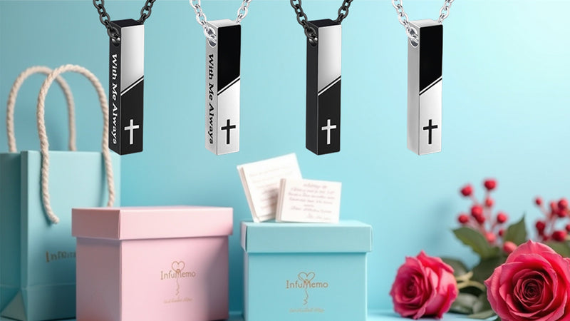 Cremation Jewelry Bar Urn Necklace for Ashes Cross Pattern Cube Ash Pendant with Mini Keepsake Urn Memorial Ashes Jewelry for Women Men - With Me Always Gold-With Me Always