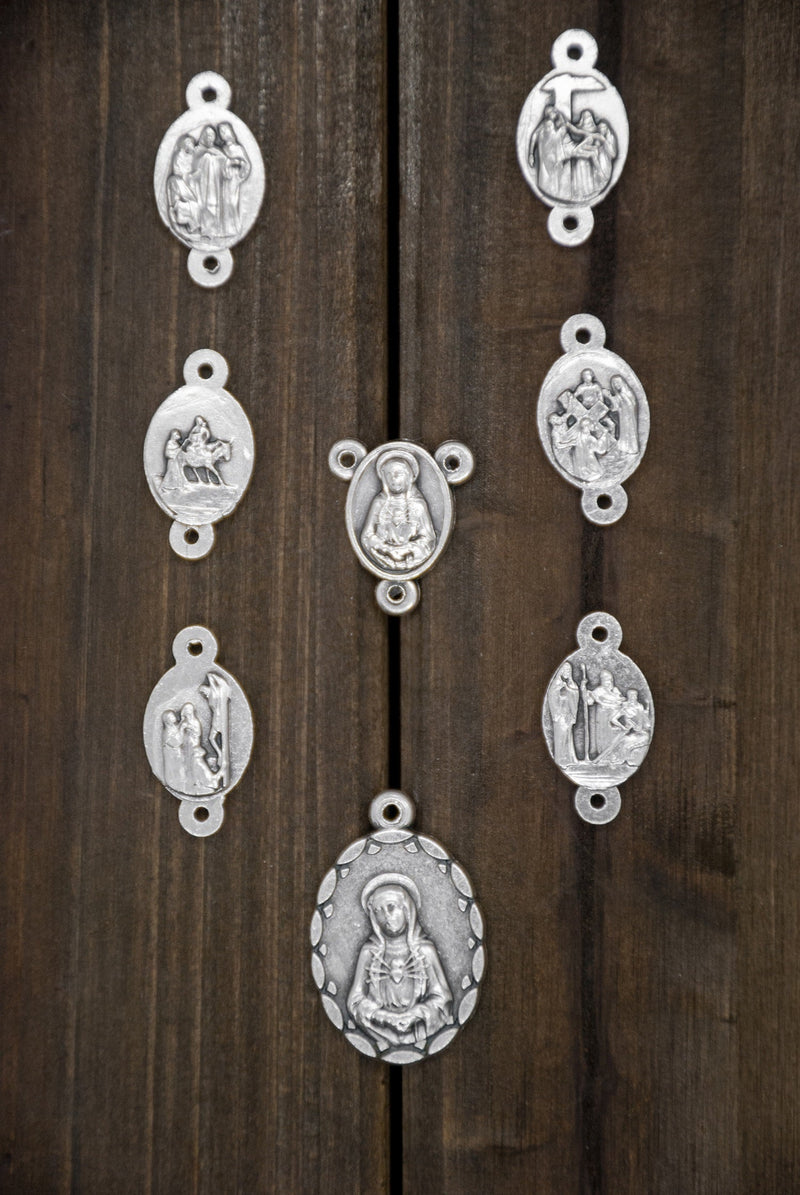 Seven Sorrows Rosary Medals - Complete Set of 8 pcs!