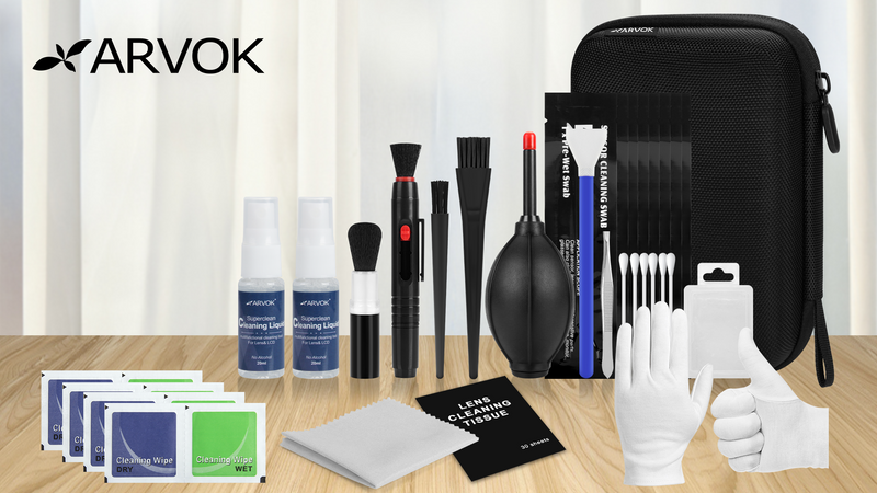 ARVOK Professional Camera Cleaning Kit(32 pcs), Including Air Blower/Cleaning Pen/Cleaning Spray/Cleaning Cloth/Lens Brush, Lens Cleaning Kit for DSLR Cameras Compatible with Canon, Nikon, Sony
