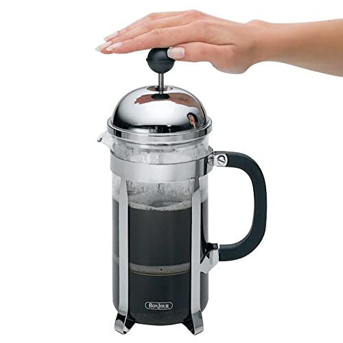 BonJour Coffee Stainless Steel French Press with Glass Carafe, 12.7-Ounce, Monet, Black Handle 3 Cup