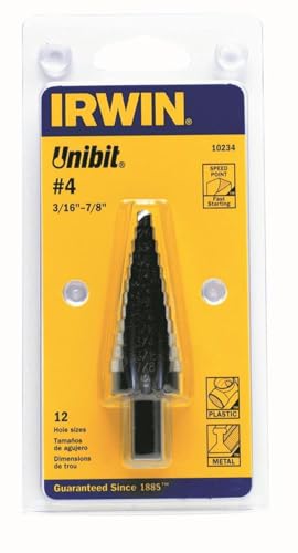 IRWIN Step Drill Bit 3/16 to 7/8 inch, high-speed steel with 3/8-inch shank, #4