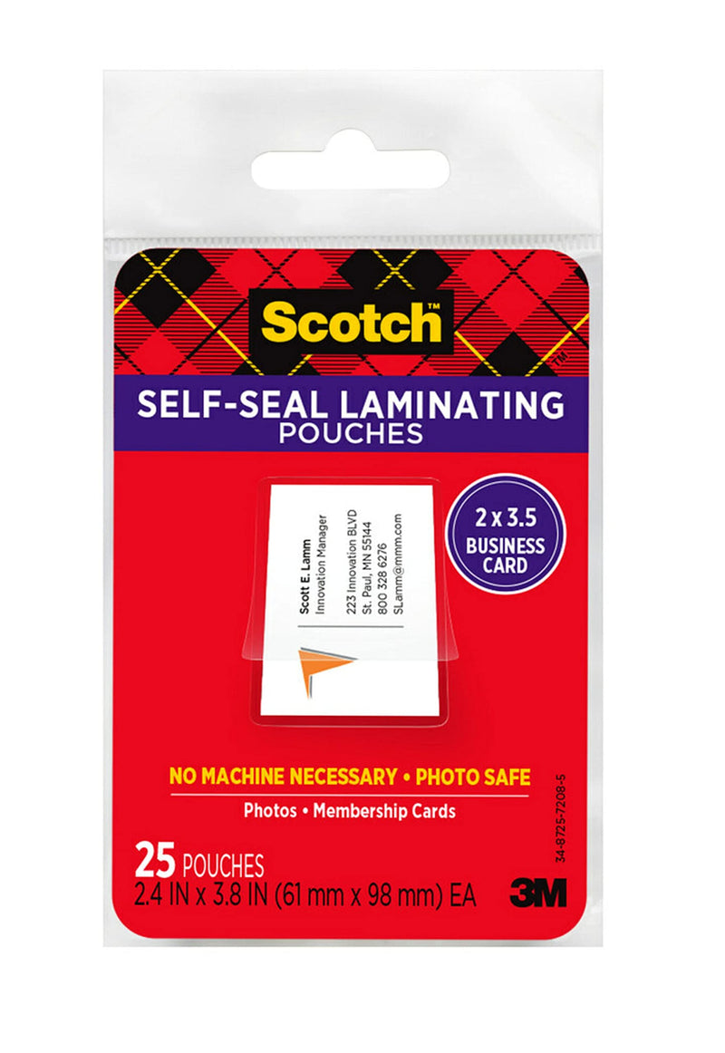 [Australia - AusPower] - Scotch Self-Sealing Laminating Pouches, 25 Pack, Business Card Size, Great for Gift Tags 25 Pouches 