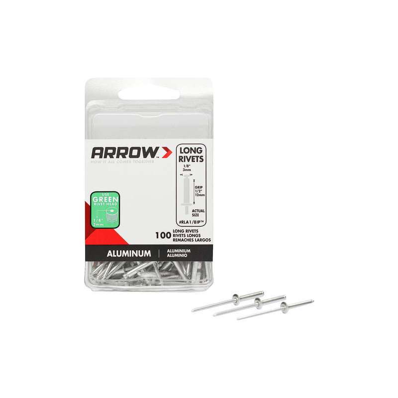 [Australia - AusPower] - Arrow RLA1/8IP Long Aluminum 1/8-Inch Pop Rivets for Metal, Fabric, Leather, and Auto Repair, 100-Pack 