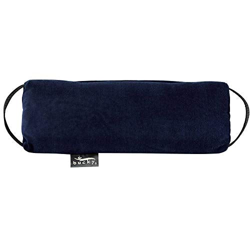 Bucky brand lumbar pillow in midnight cotton, 5 x 15 inches, provides lumbar support with a soft, dark-colored fabric.