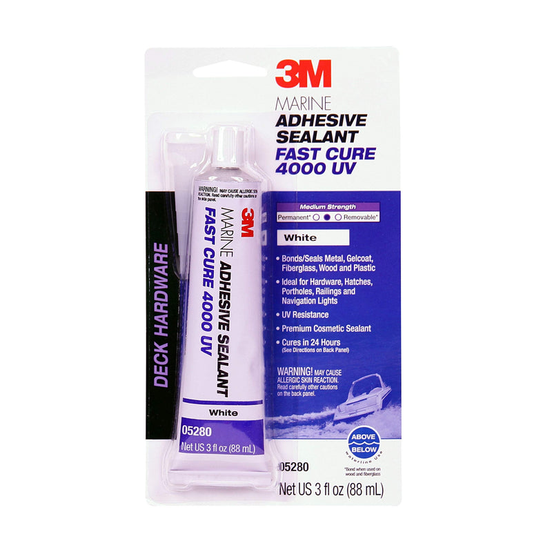 [Australia - AusPower] - 3M Marine Adhesive Sealant 4000 UV (05280), Medium Strength Flexible Waterproof Adhesive Sealant for Boats and RVs, UV Resistant, Cures in 24 Hours, White, 3 fl oz Tube 