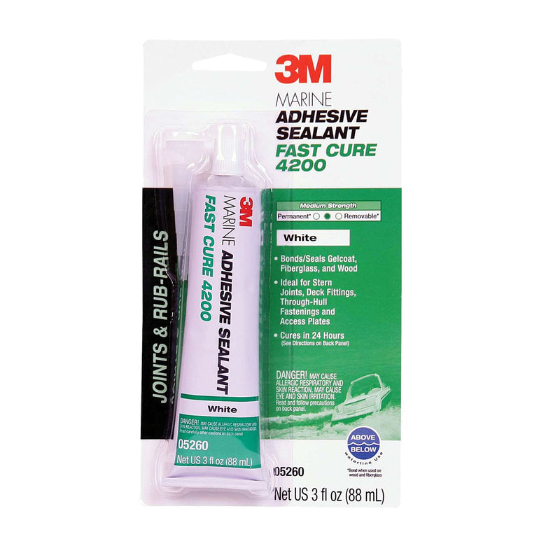 [Australia - AusPower] - 3M Marine Adhesive Sealant Fast Cure 4200 (05260) – Semi-Permanent Flexible Adhesive Sealant for Boats and Marine Applications – White – 3 Ounces 