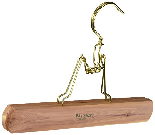Woodlore Cedar Pant Hanger with Brass Plated All-Steel Fastening Device, 3-Pack