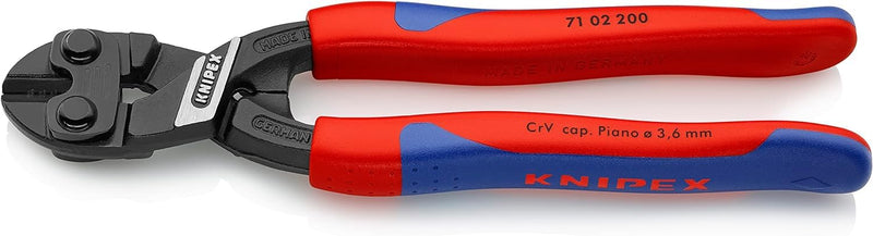 Knipex 71 02 200 Compact Bolt Cutters "CoBolt" 7,87" with soft handle Multi-component Grips, Blue/Red 200 mm straight head standard packaging