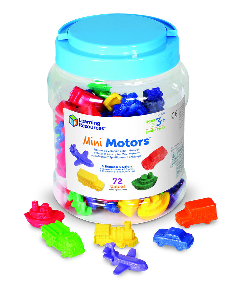 [Australia - AusPower] - Learning Resources Mini Motors Counting and Sorting Fun Set - 72 Pieces, Ages 3+ Car Counters for Kids, Preschool Math Counters, Math for Preschoolers 