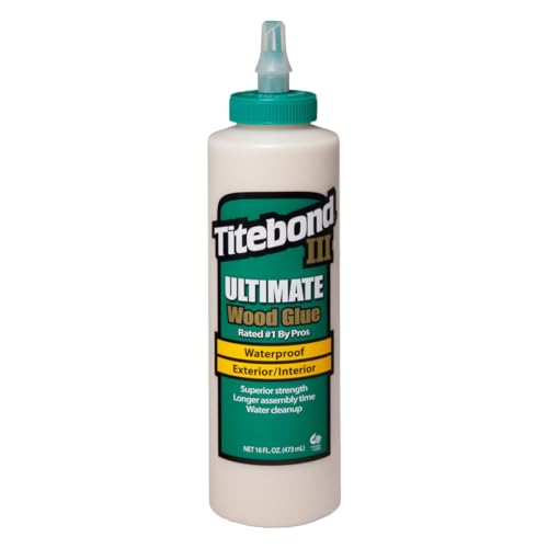 Titebond III Ultimate Wood Glue 16-ounce bottle for strong, waterproof wood bonding